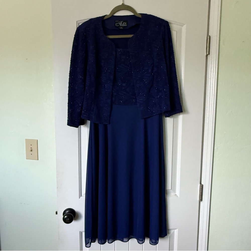 Alex Evenings Empire Waist Dress With Open Soutache Jacket 10P